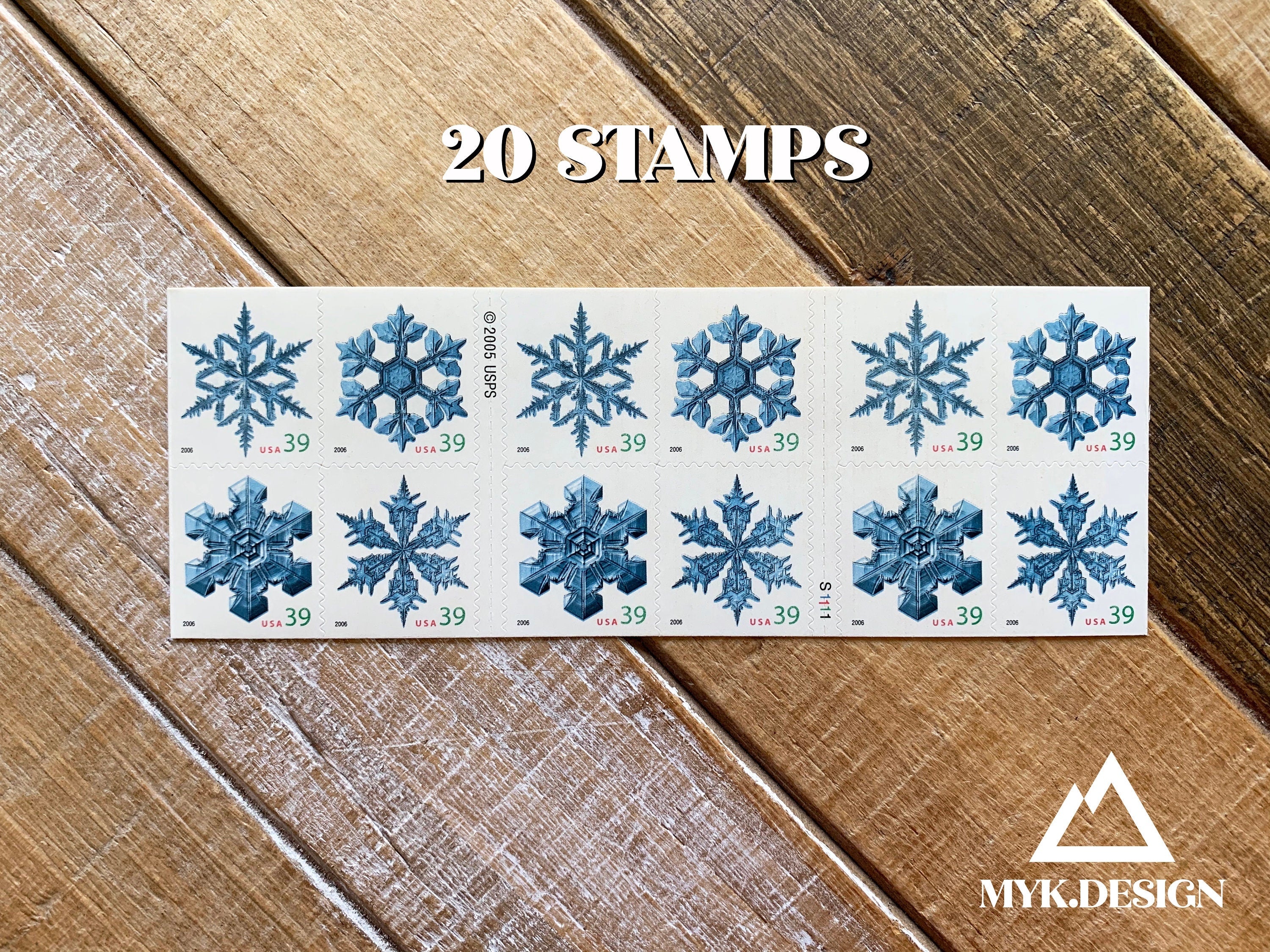 12 Blue Snowflake Postage Stamps // 39 Cent Vintage Snowflakes