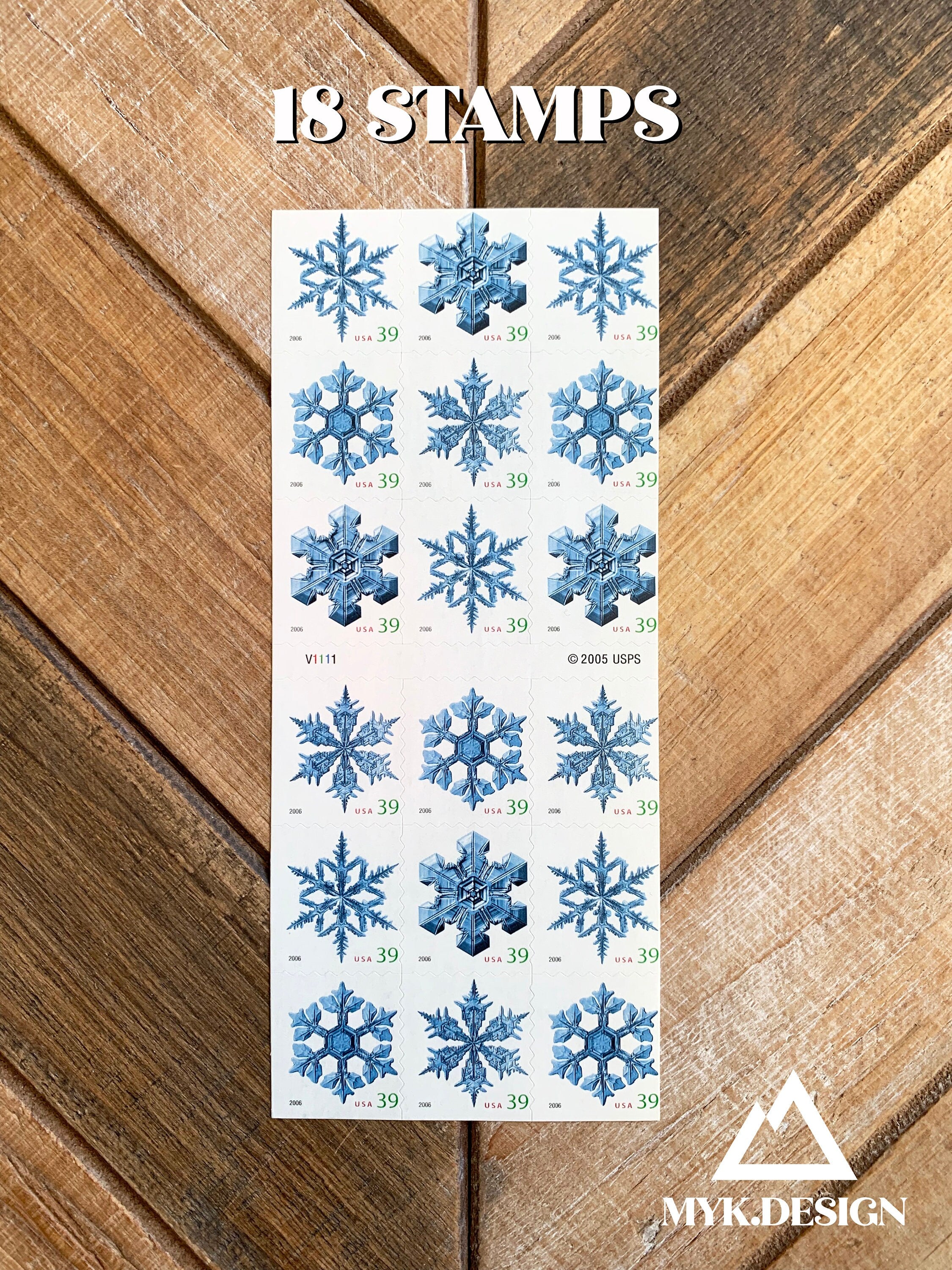 12 Blue Snowflake Postage Stamps // 39 Cent Vintage Snowflakes Stamps //  Winter Christmas Holiday Stamps for Mailing